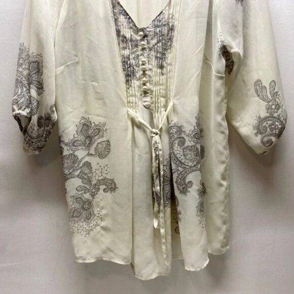 American Rag Cie Sheer Blouse Women's Large Ivory pearl Gray Paisley 3/4 Sleeve - Picture 3 of 11